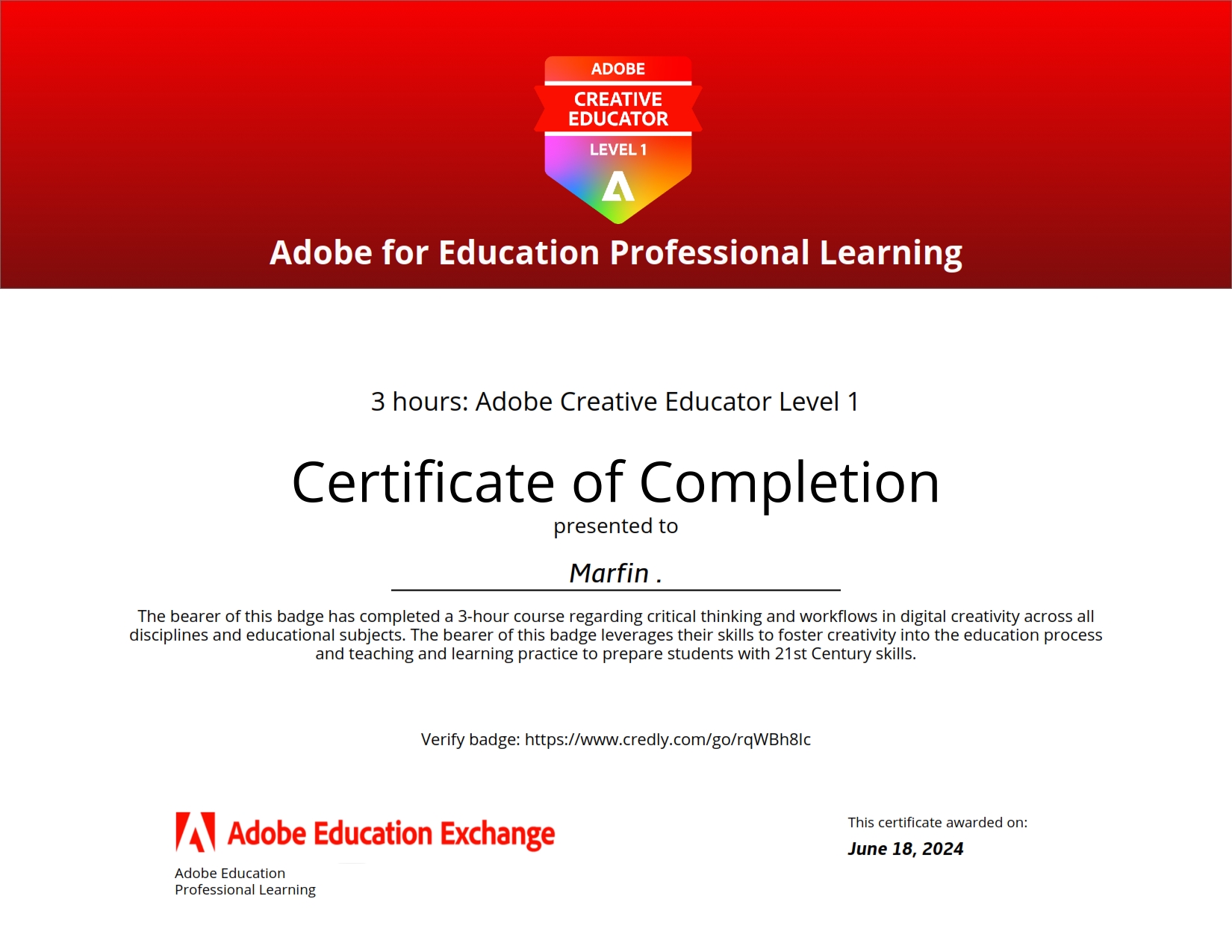 3 hours: Adobe Creative Educator Level 1